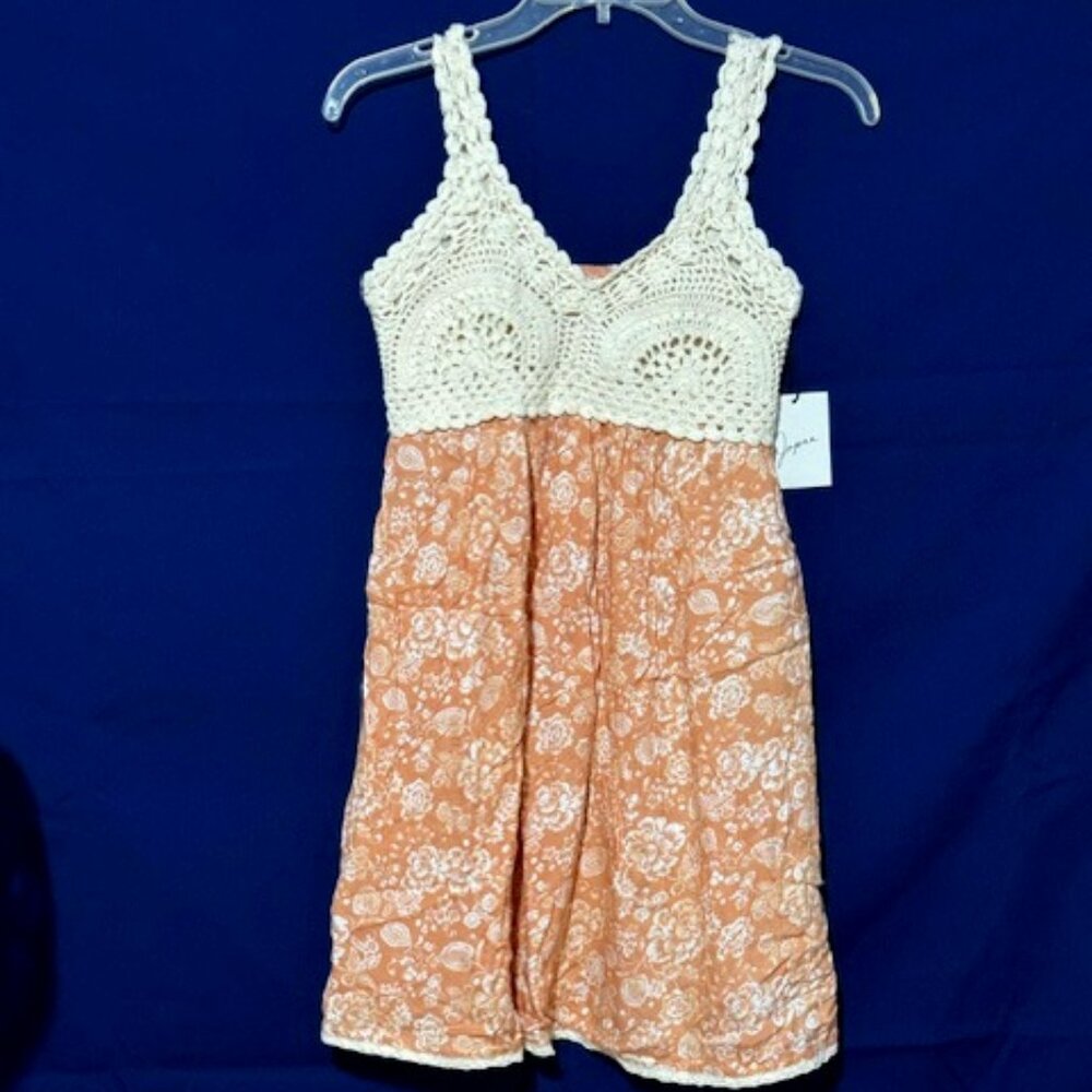 Peach Sundress with Cream Crocheted Bodice, Size M, NWT
